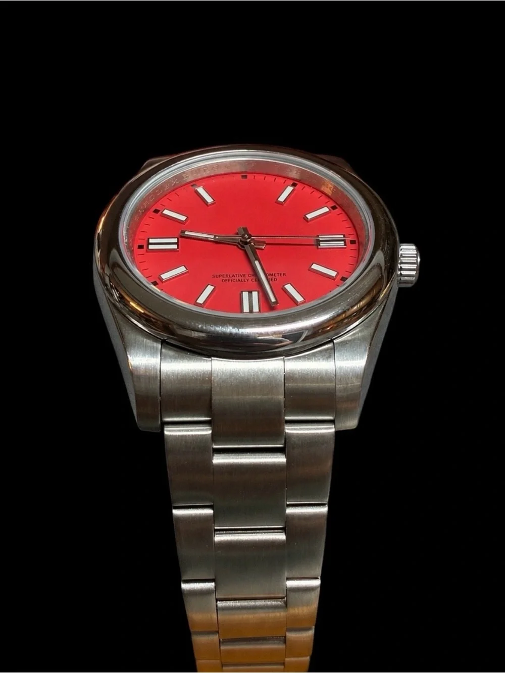 Womens R. Watch Silver - Tone Band with a RED Dial
